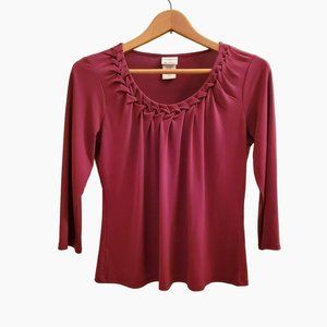 Jaclyn Smith Slim and Smooth 3/4 Sleeve Blouse, Size S, Magenta Red Purple Top